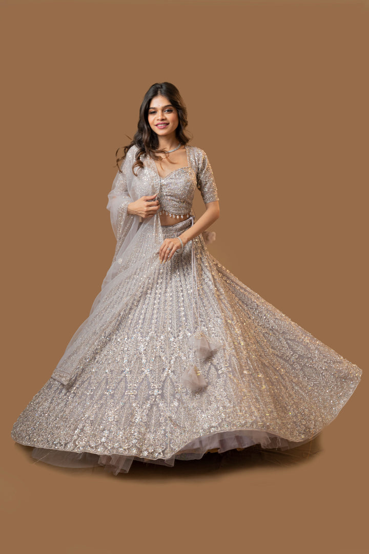 Platinum Picturesque Lehenga with embroidery, Customizable, Made to Order