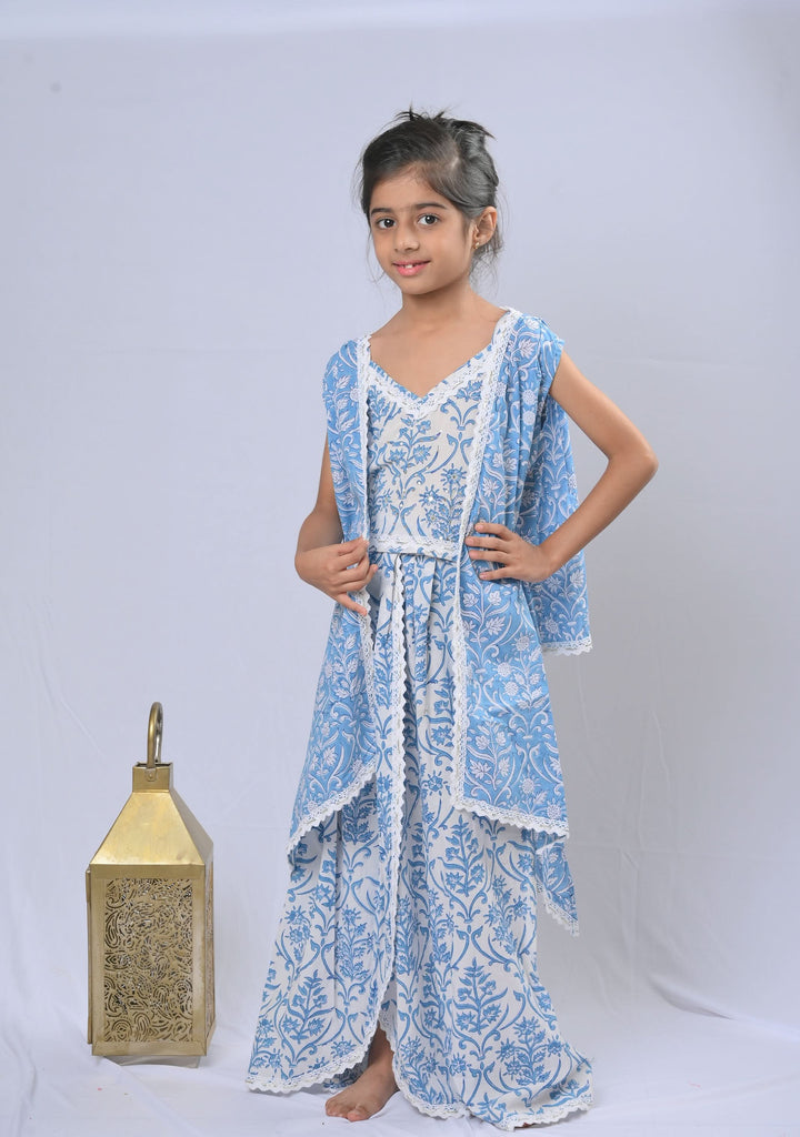 Mughal motifs crop top, dhoti skirt and cape set | Made To Order