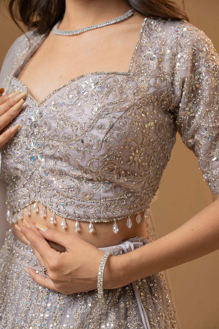 Platinum Picturesque Lehenga with embroidery, Customizable, Made to Order