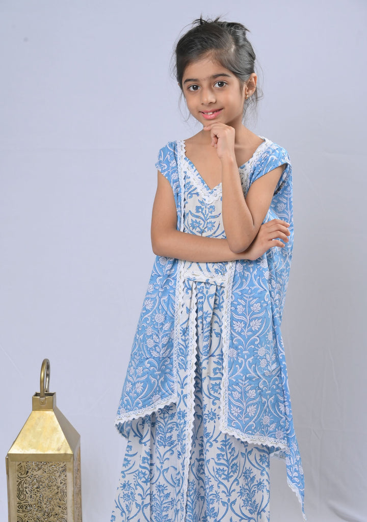 Mughal motifs crop top, dhoti skirt and cape set | Made To Order