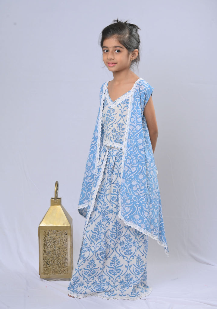 Mughal motifs crop top, dhoti skirt and cape set | Made To Order