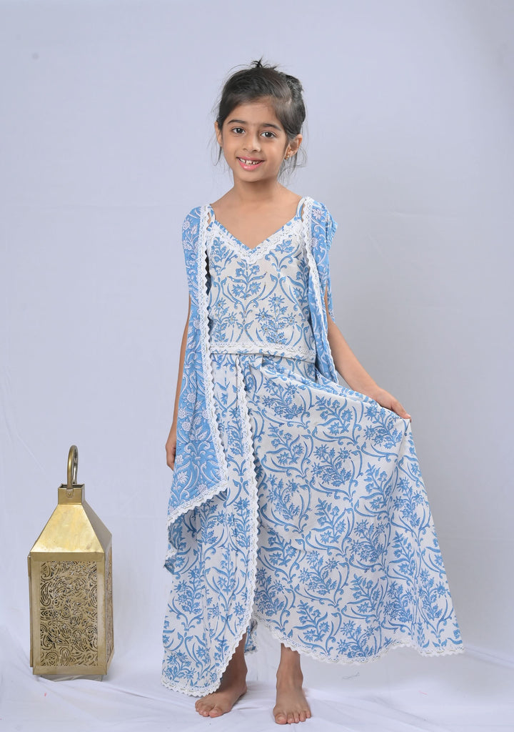Mughal motifs crop top, dhoti skirt and cape set | Made To Order