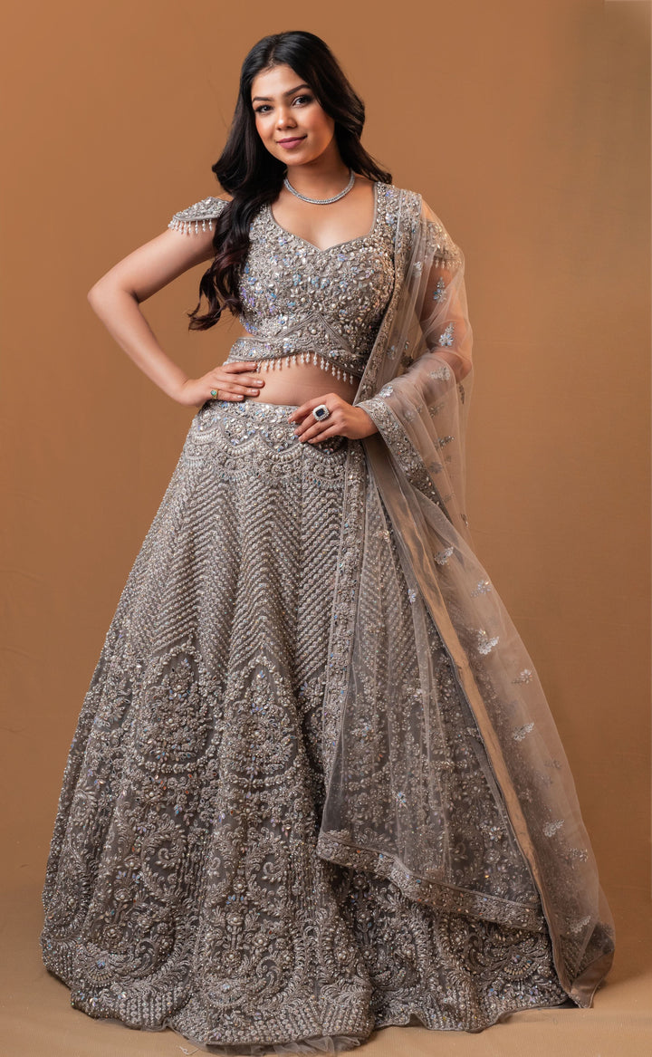 Gray Grace Lehenga with embroidery, Customizable, Made to Order