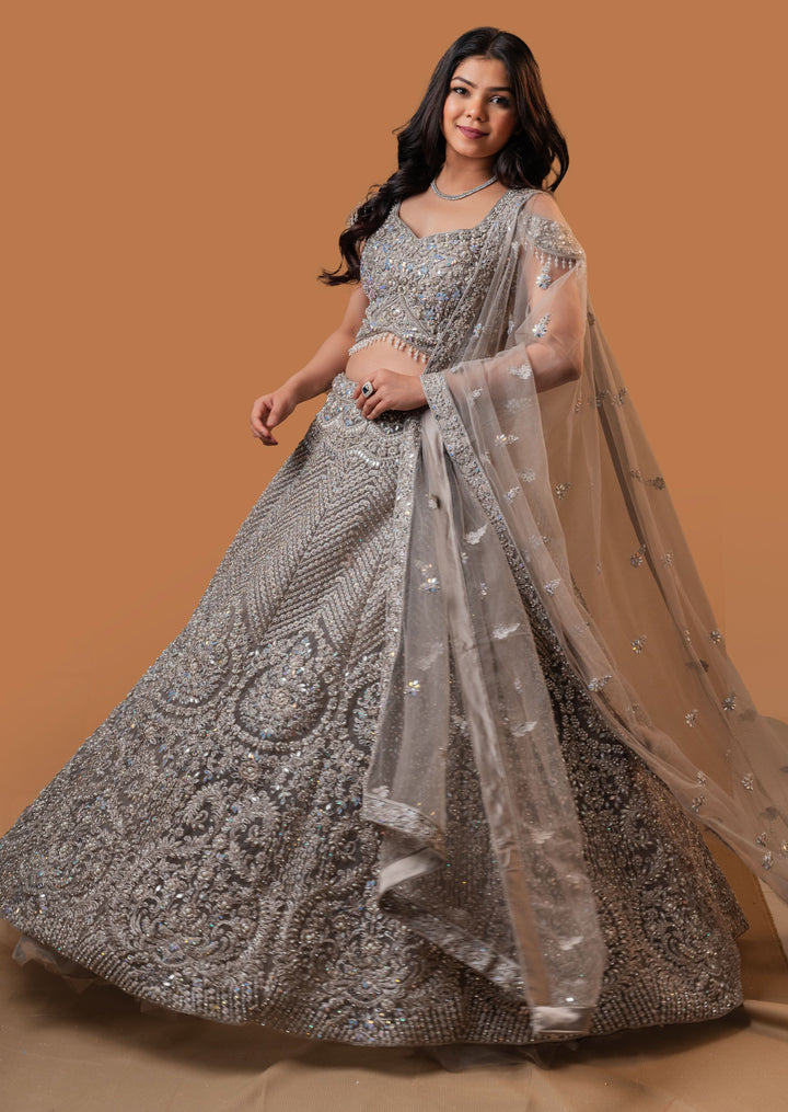 Gray Grace Lehenga with embroidery, Customizable, Made to Order
