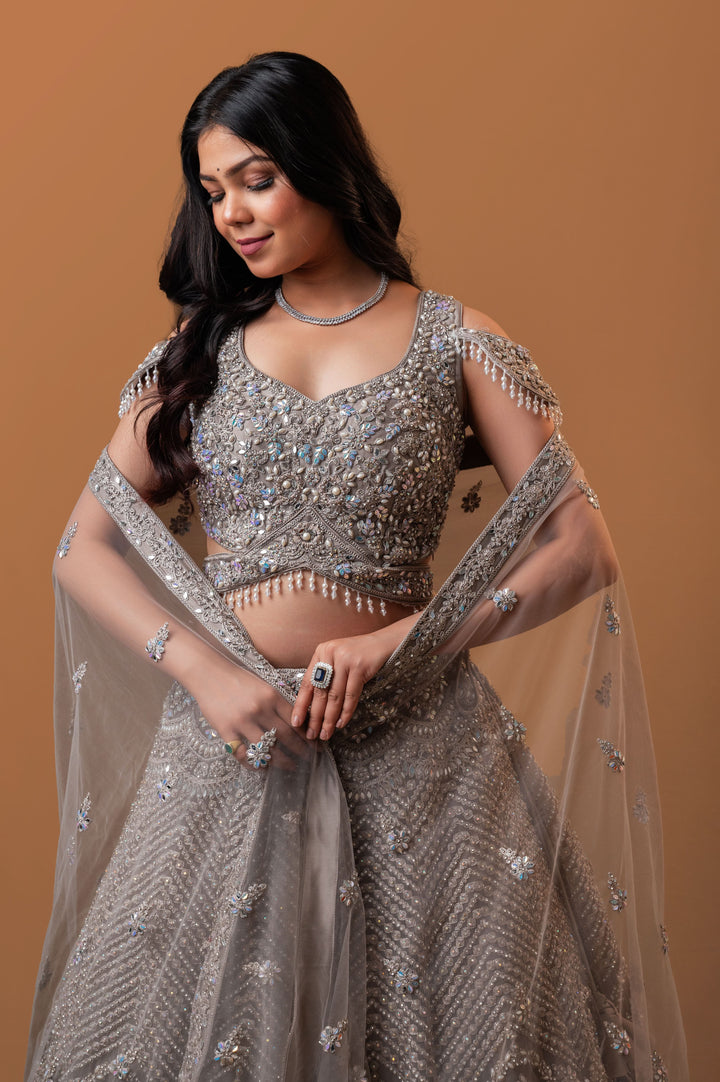 Gray Grace Lehenga with embroidery, Customizable, Made to Order