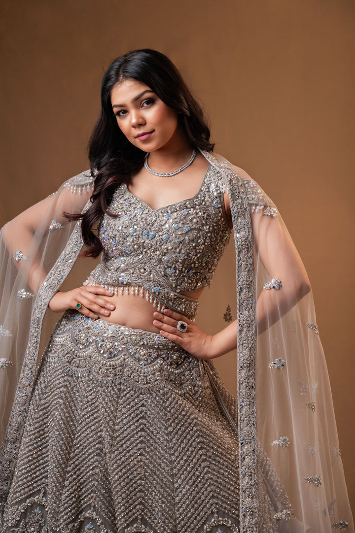 Gray Grace Lehenga with embroidery, Customizable, Made to Order