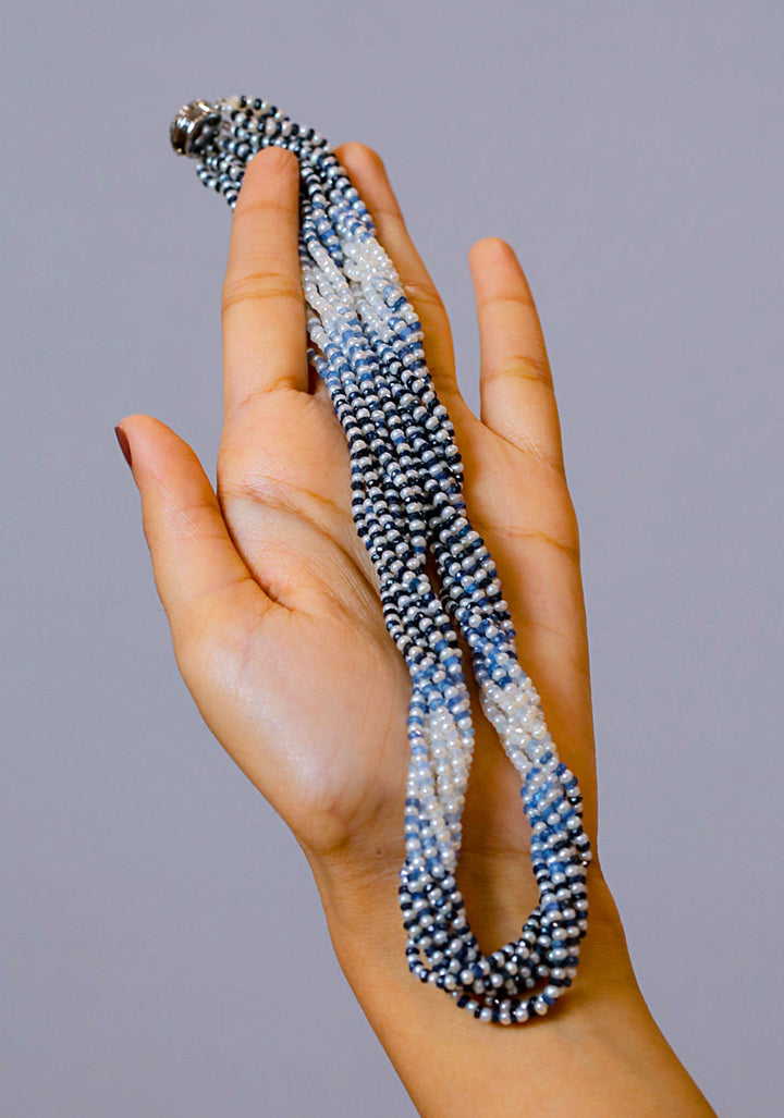 Multistrand  Real Shades of Blue Sapphire And Pearls Necklace Set