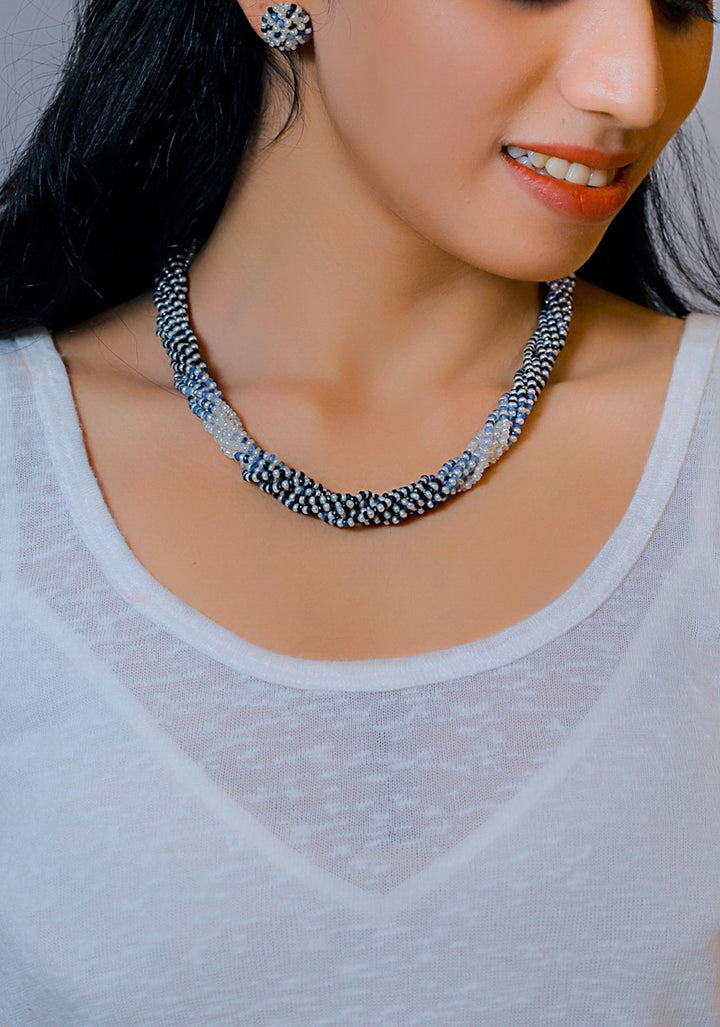 Multistrand  Real Shades of Blue Sapphire And Pearls Necklace Set