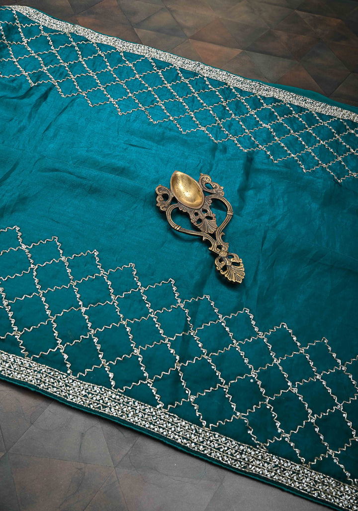 Rama Green Shimmer Georgette Saree with Cutdana and Stone Work