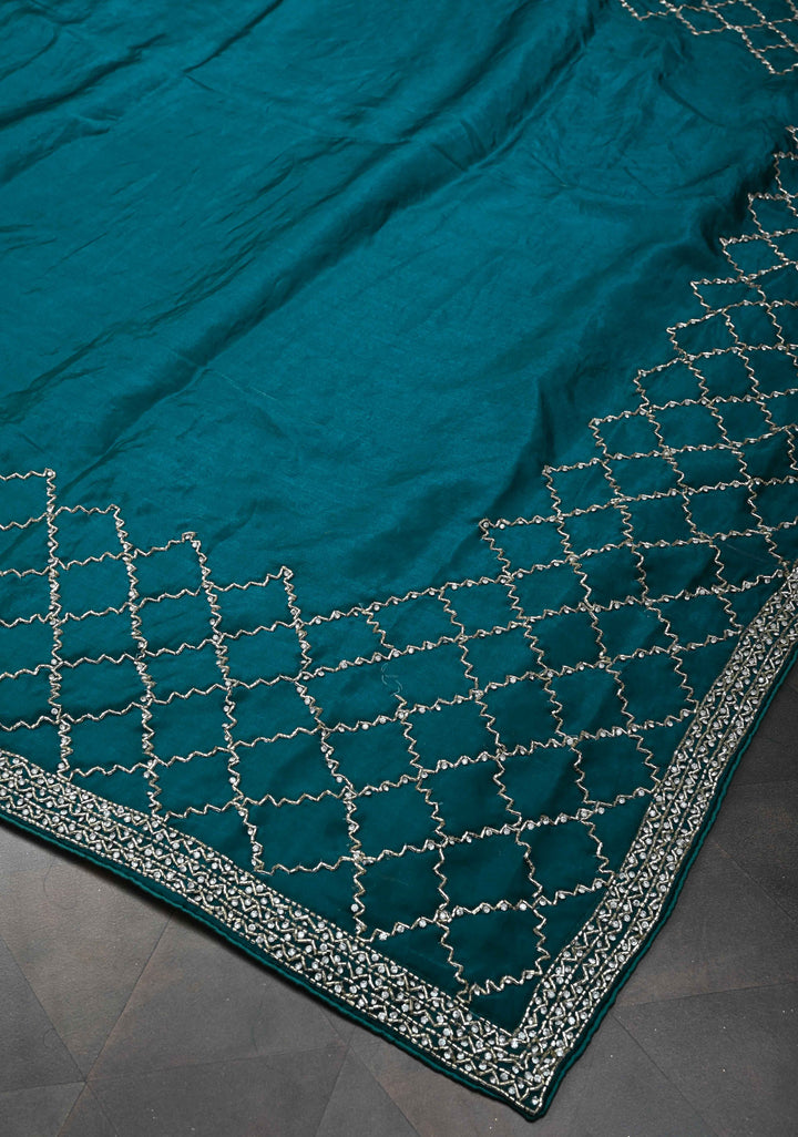 Rama Green Shimmer Georgette Saree with Cutdana and Stone Work
