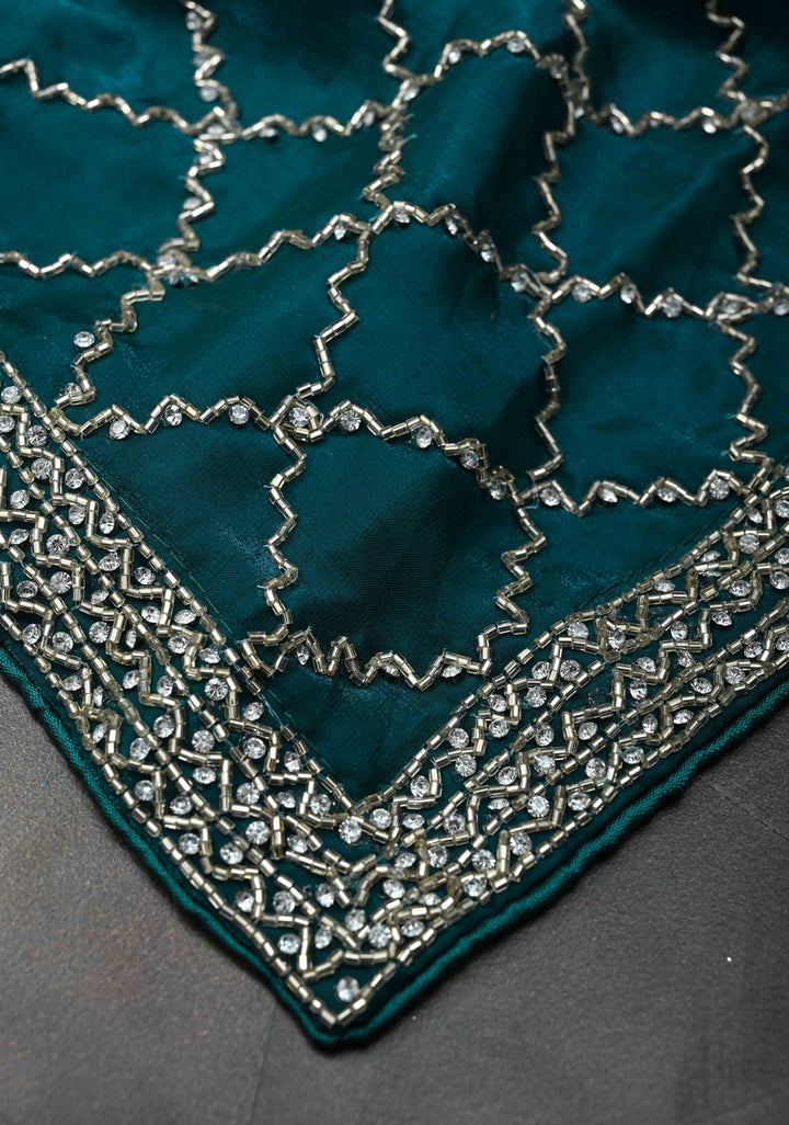 Rama Green Shimmer Georgette Saree with Cutdana and Stone Work