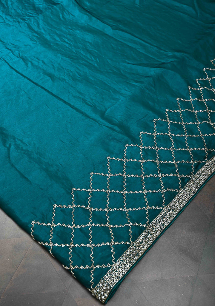 Rama Green Shimmer Georgette Saree with Cutdana and Stone Work