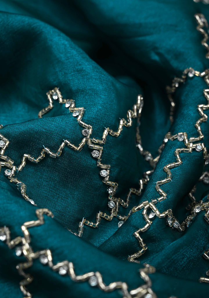 Rama Green Shimmer Georgette Saree with Cutdana and Stone Work