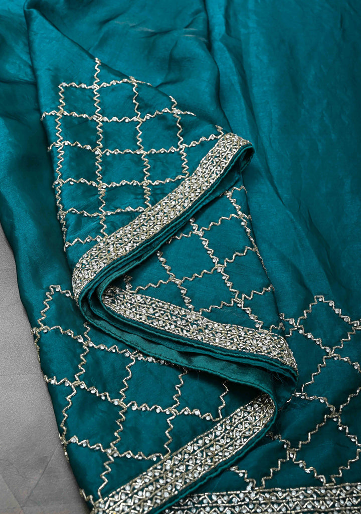 Rama Green Shimmer Georgette Saree with Cutdana and Stone Work