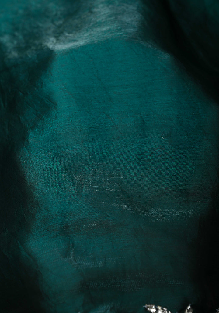 Peacock Blue Shimmer Georgette Saree with Sequins Cutdana Work and Scallop Border