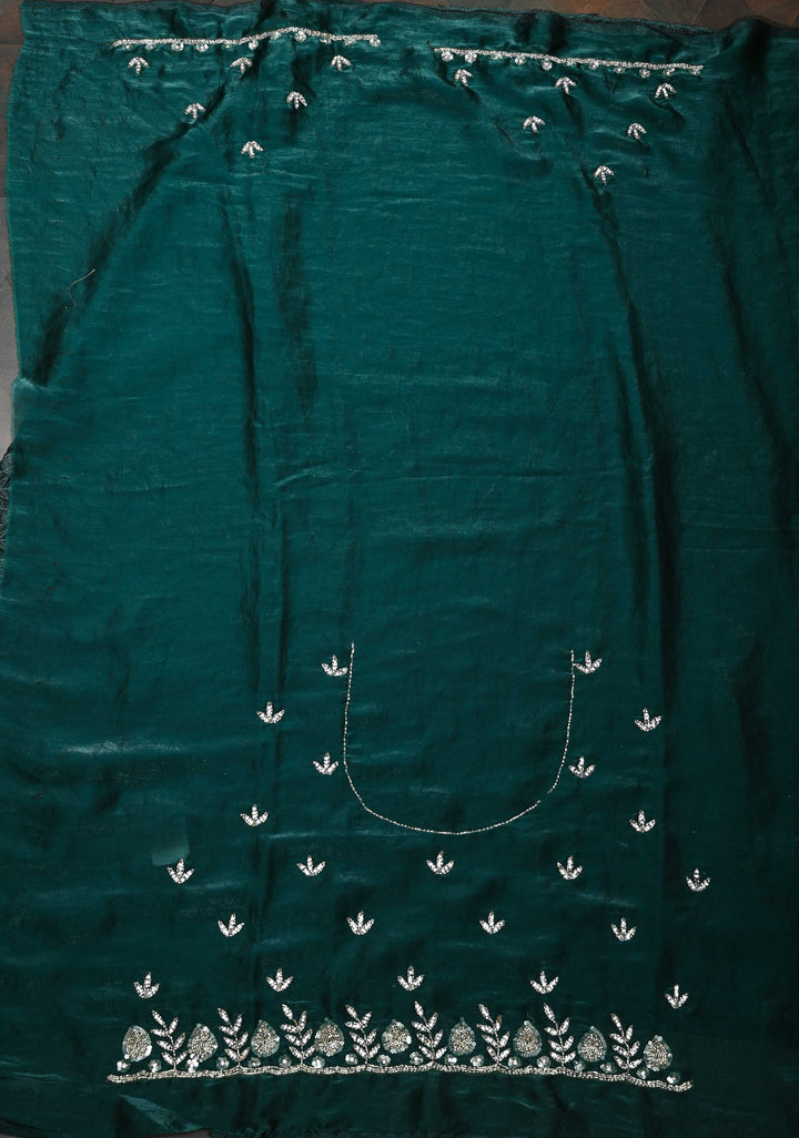 Peacock Blue Shimmer Georgette Saree with Sequins Cutdana Work and Scallop Border