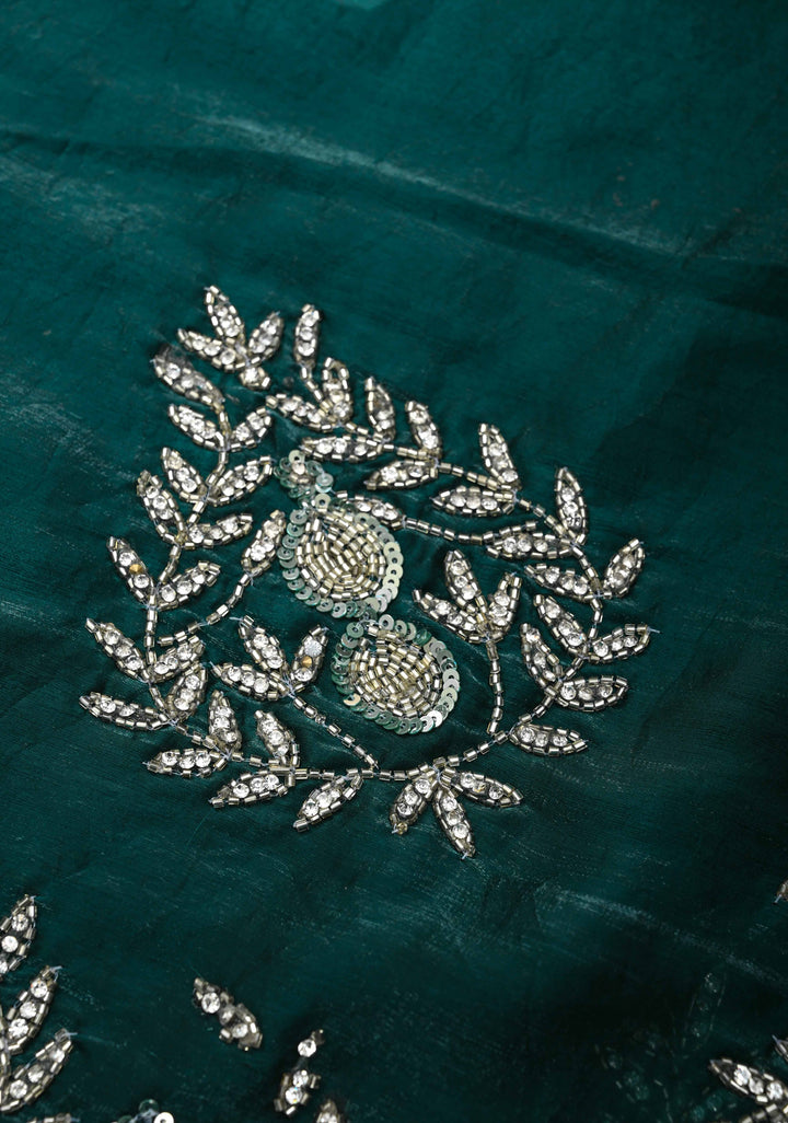 Peacock Blue Shimmer Georgette Saree with Sequins Cutdana Work and Scallop Border