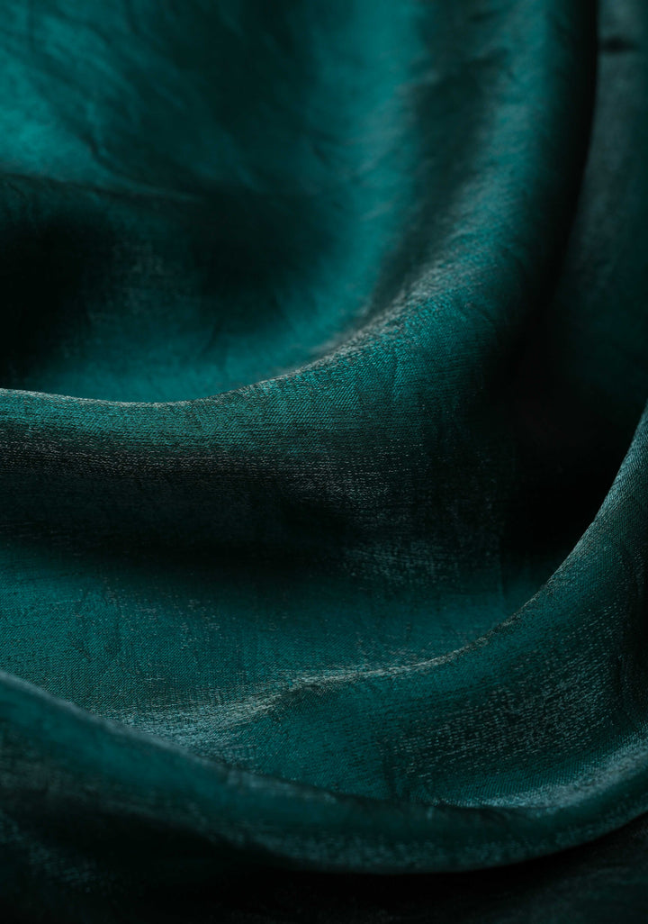 Peacock Blue Shimmer Georgette Saree with Sequins Cutdana Work and Scallop Border