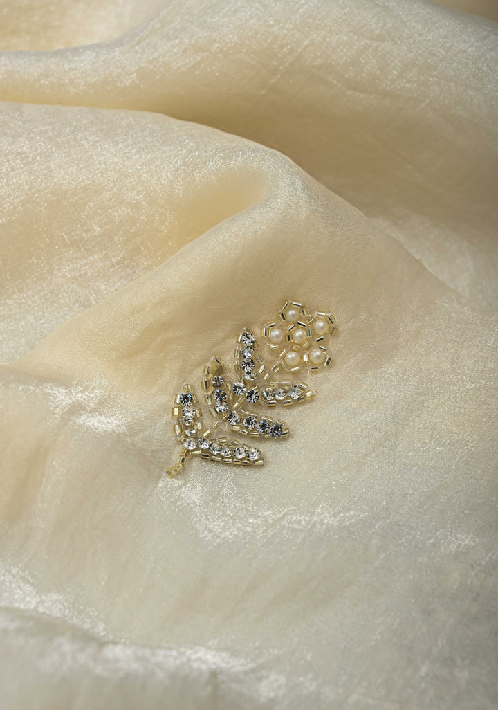 Ivory Shimmer Georgette Saree with Cutdana, Stone, Moti Work and Scallop Border