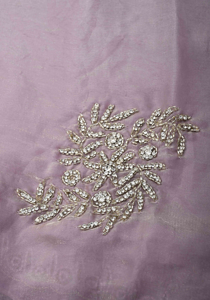 Dusty Lilac Shimmer Georgette Saree with Cutdana, Stone Work and Scallop Border