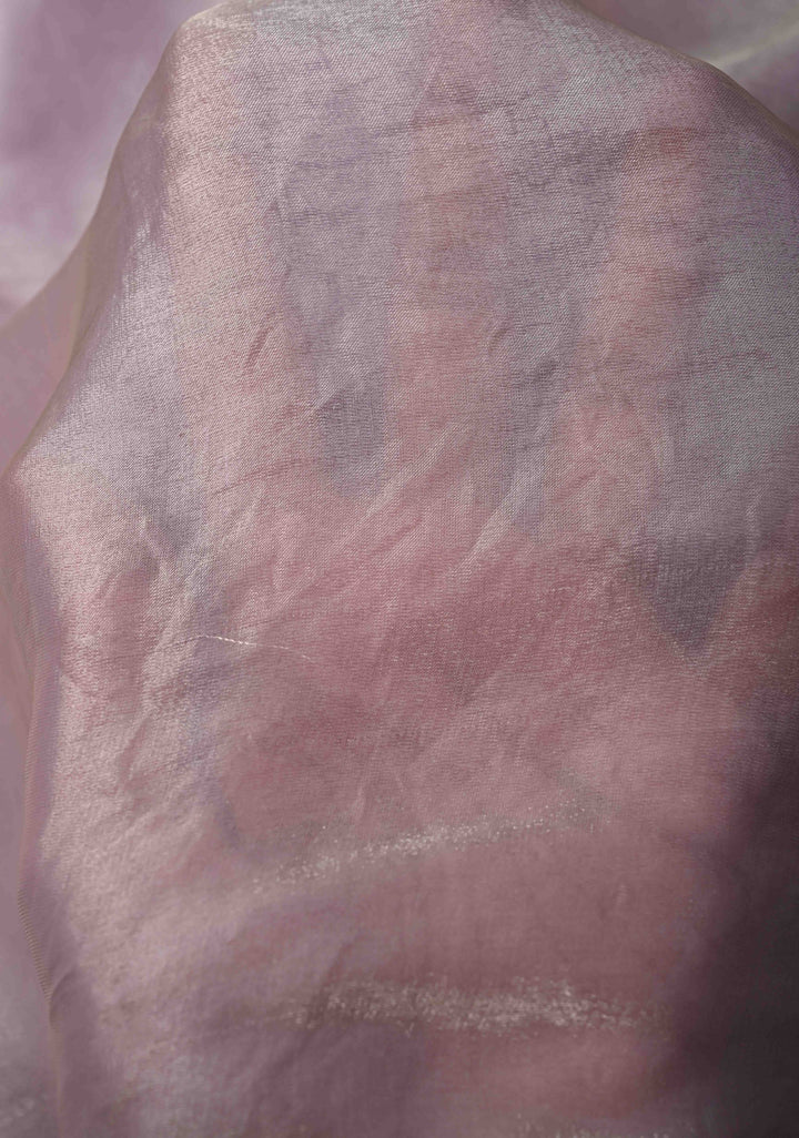 Dusty Lilac Shimmer Georgette Saree with Cutdana, Stone Work and Scallop Border