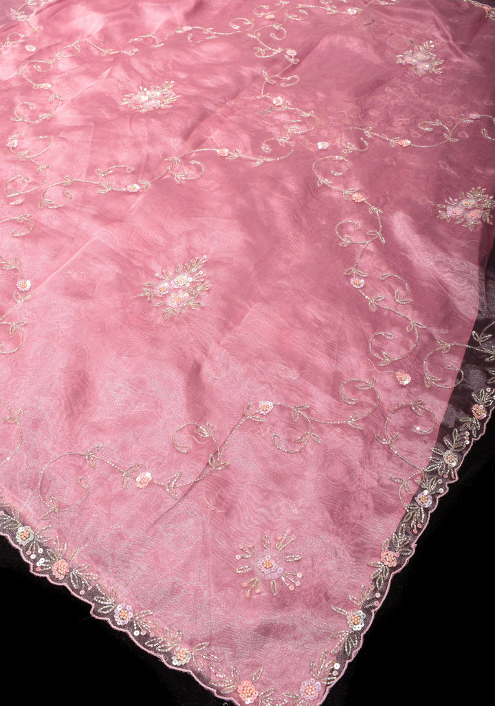 Exquisite Organza saree with Sequin and Cutdana embroidery in Mauve Pink