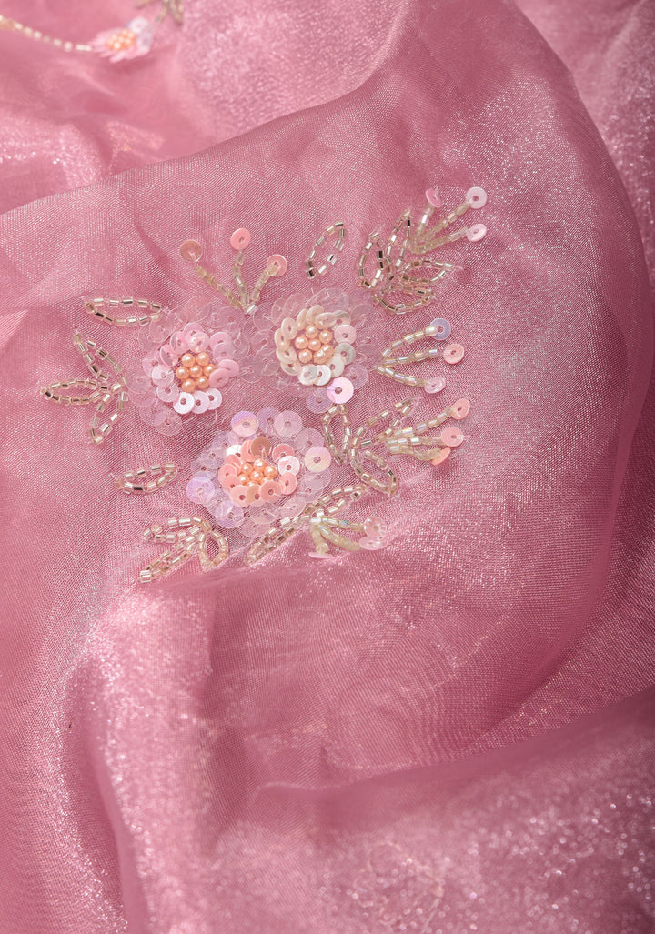 Exquisite Organza saree with Sequin and Cutdana embroidery in Mauve Pink