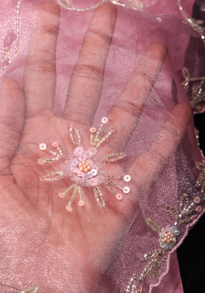 Exquisite Organza saree with Sequin and Cutdana embroidery in Mauve Pink