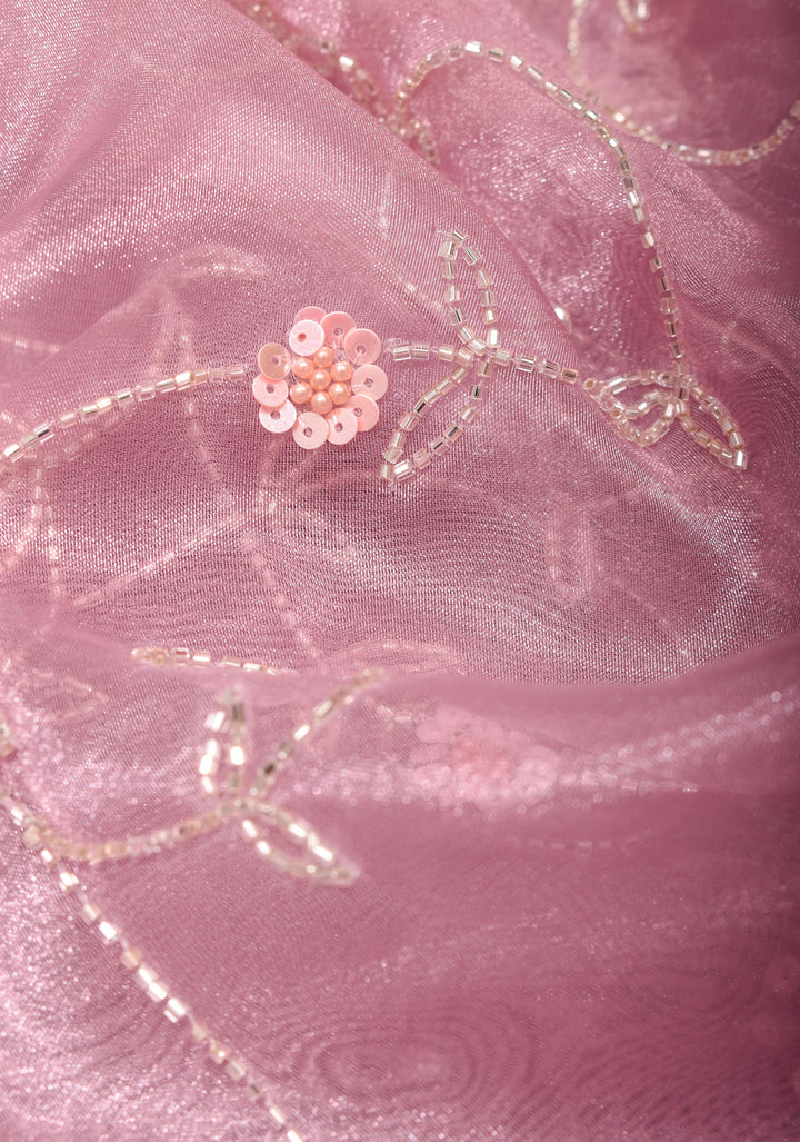 Exquisite Organza saree with Sequin and Cutdana embroidery in Mauve Pink