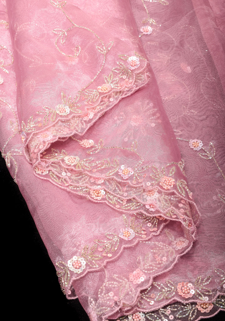Exquisite Organza saree with Sequin and Cutdana embroidery in Mauve Pink