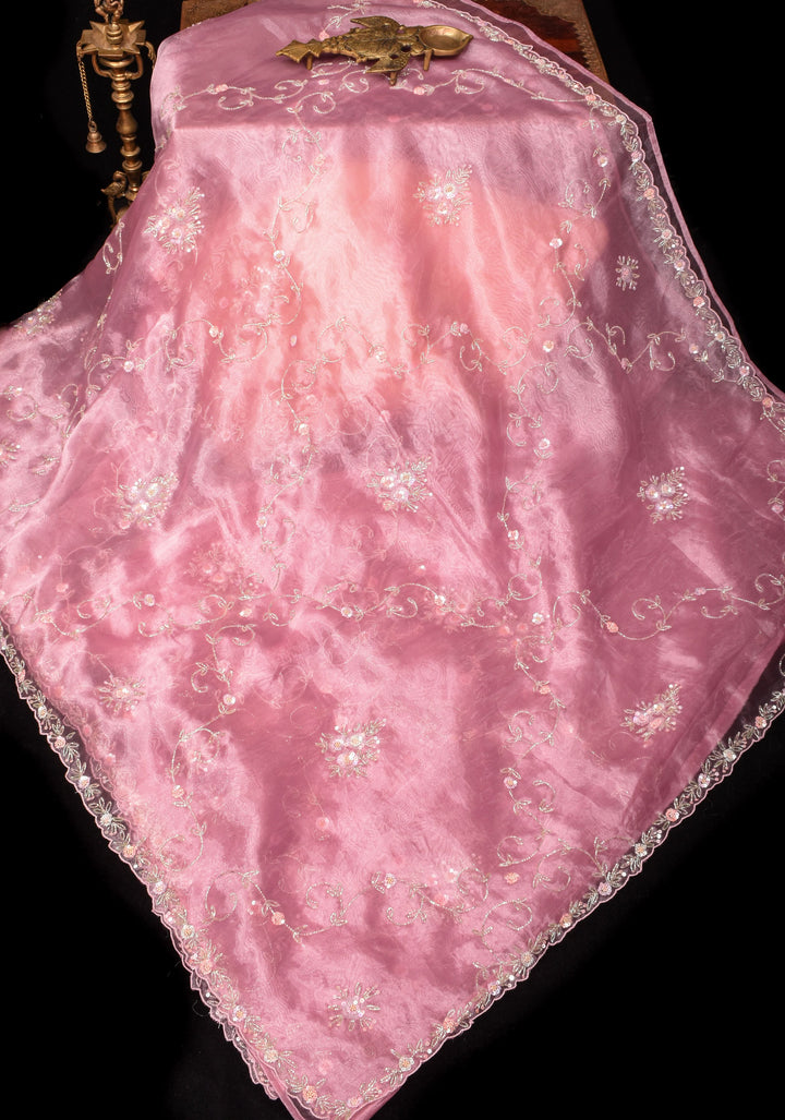 Exquisite Organza saree with Sequin and Cutdana embroidery in Mauve Pink