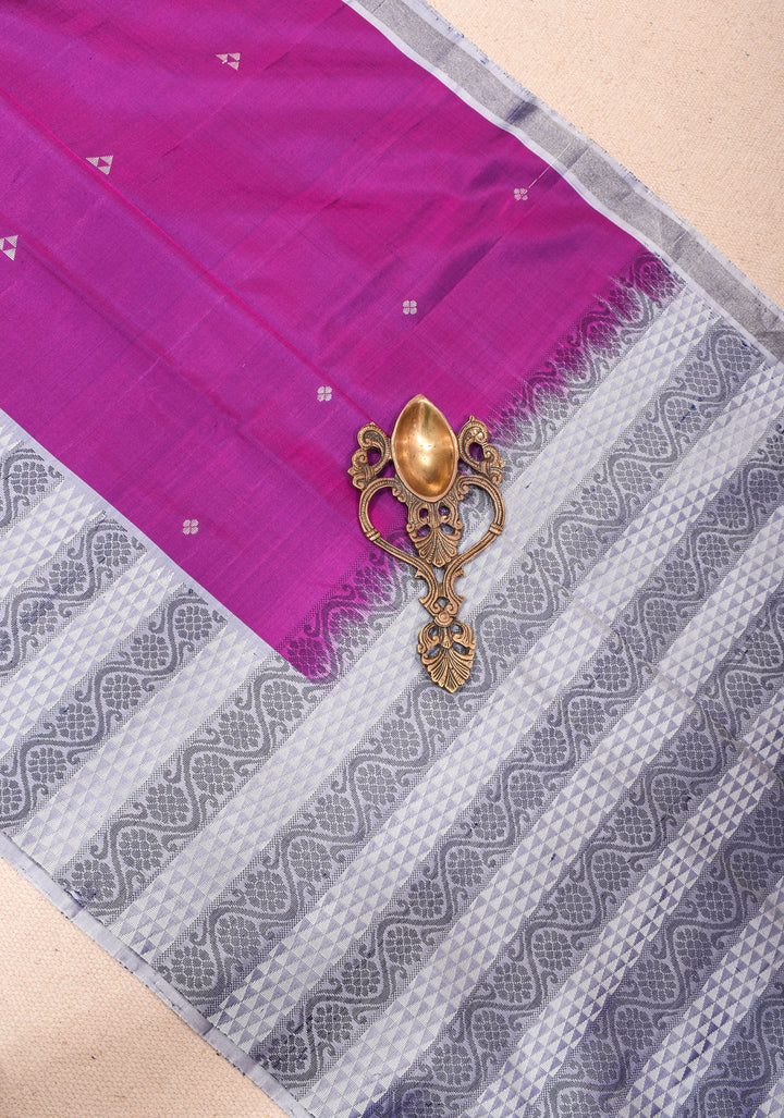 Kanjivaram Soft Silk Saree in Purple With Resham Border | SILK MARK CERTIFIED