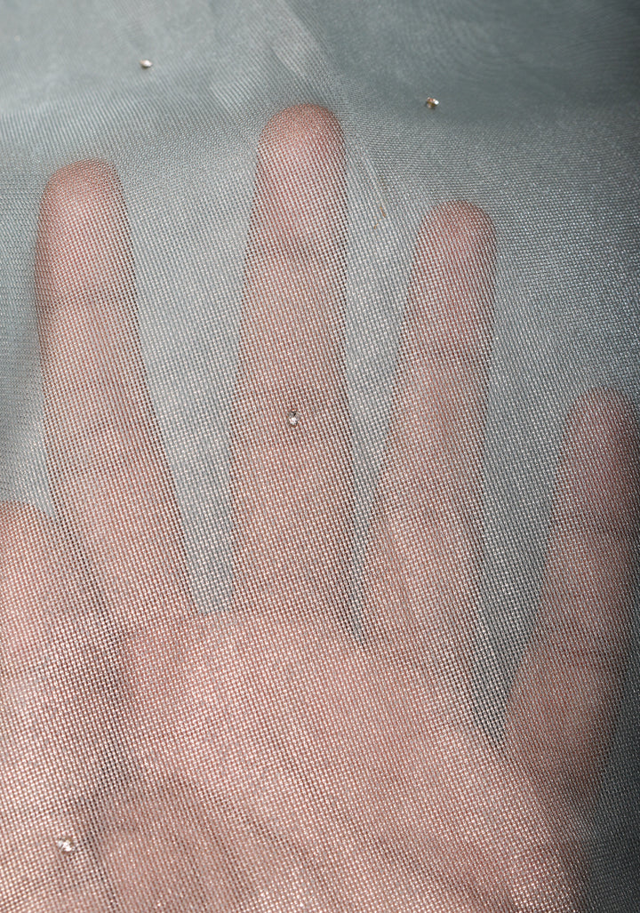 Powder Blue Tissue Saree with sequins, cutdana, mirror work and scalloped Borders