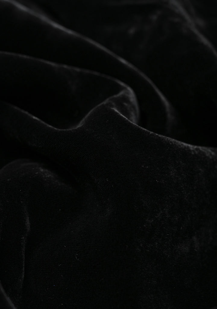 Black Half Velvet and Half Organza Silk Saree with Embroidery Embellishments and Scallop Border