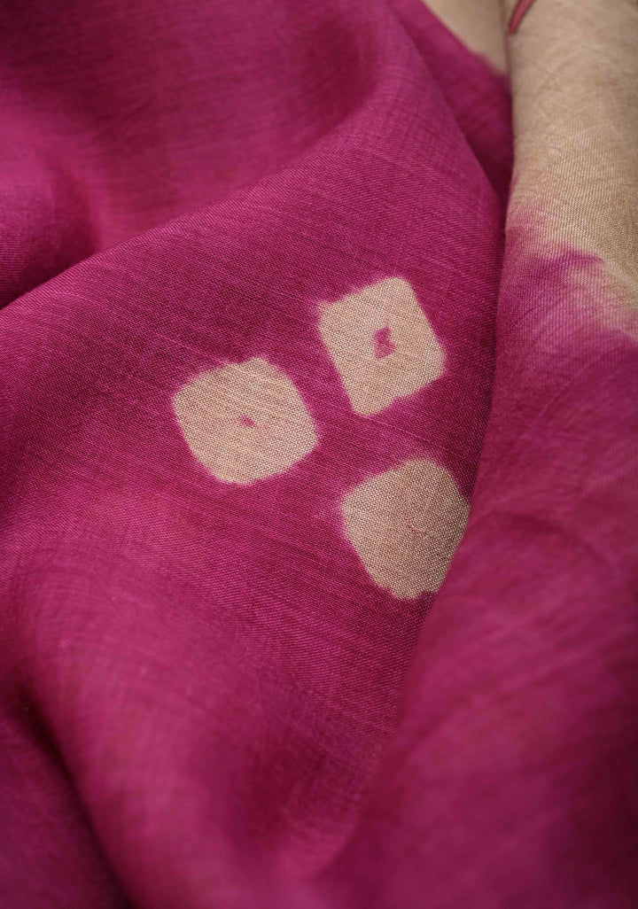 Pre-Order Floral Theme : Bandhini Magenta Authentic Pen Kalamkari on Mangalagiri Silk Cotton Fusion Saree with Zari Borders