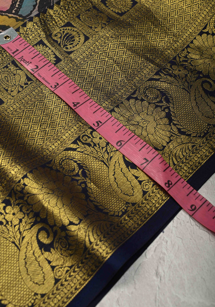 Beautiful Krishna Leela Authentic Pen Kalamkari on Pure Kanjivaram Silk Saree with Two Sides Equal Border | SILK MARK CERTIFIED