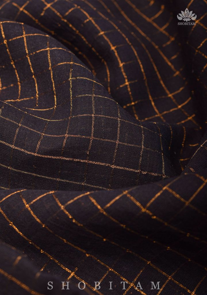 Vidya Balan Special - Black and Gold Madurai Cotton Saree with Zari Checks and Extra Wide Border