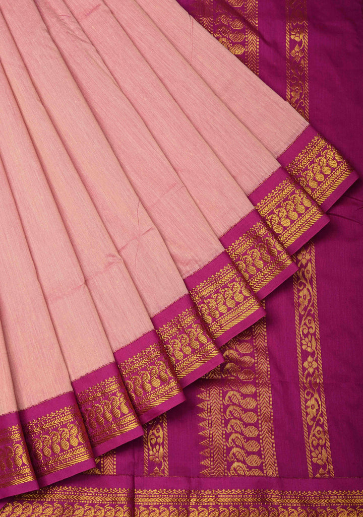 Onion Pink Venkatagiri Cotton Silk Saree with Contrast Zari Border