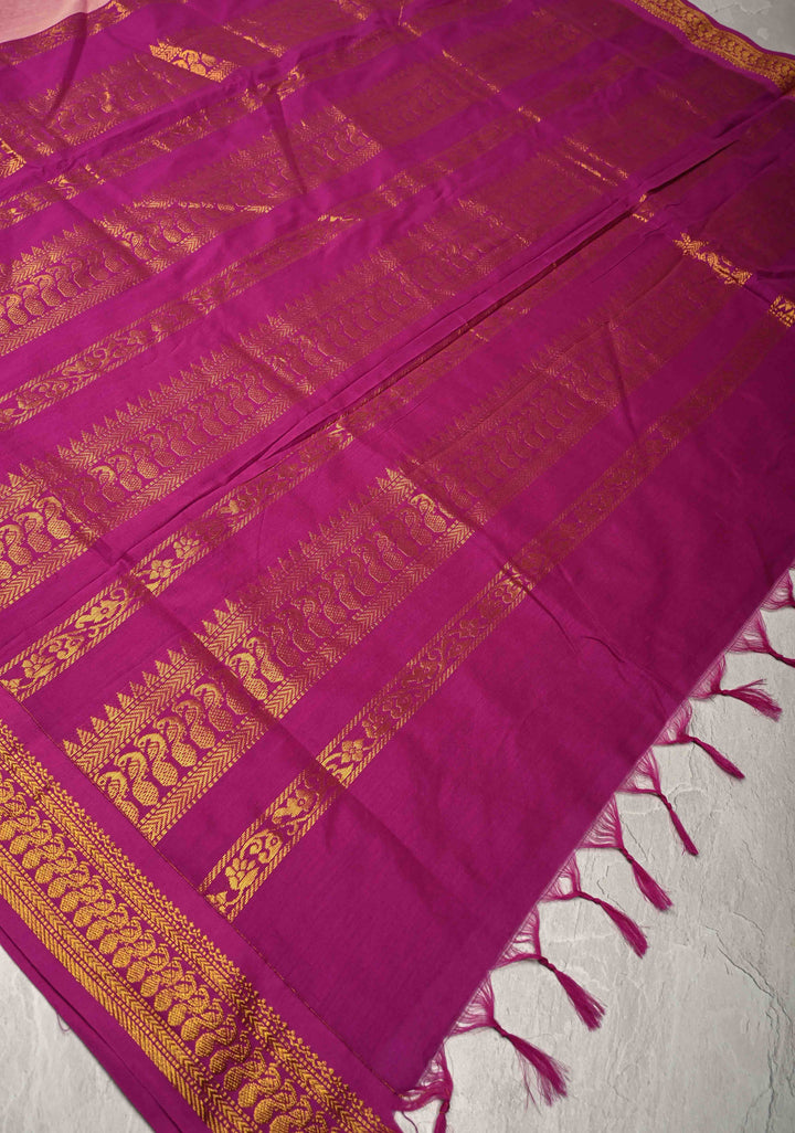 Onion Pink Venkatagiri Cotton Silk Saree with Contrast Zari Border