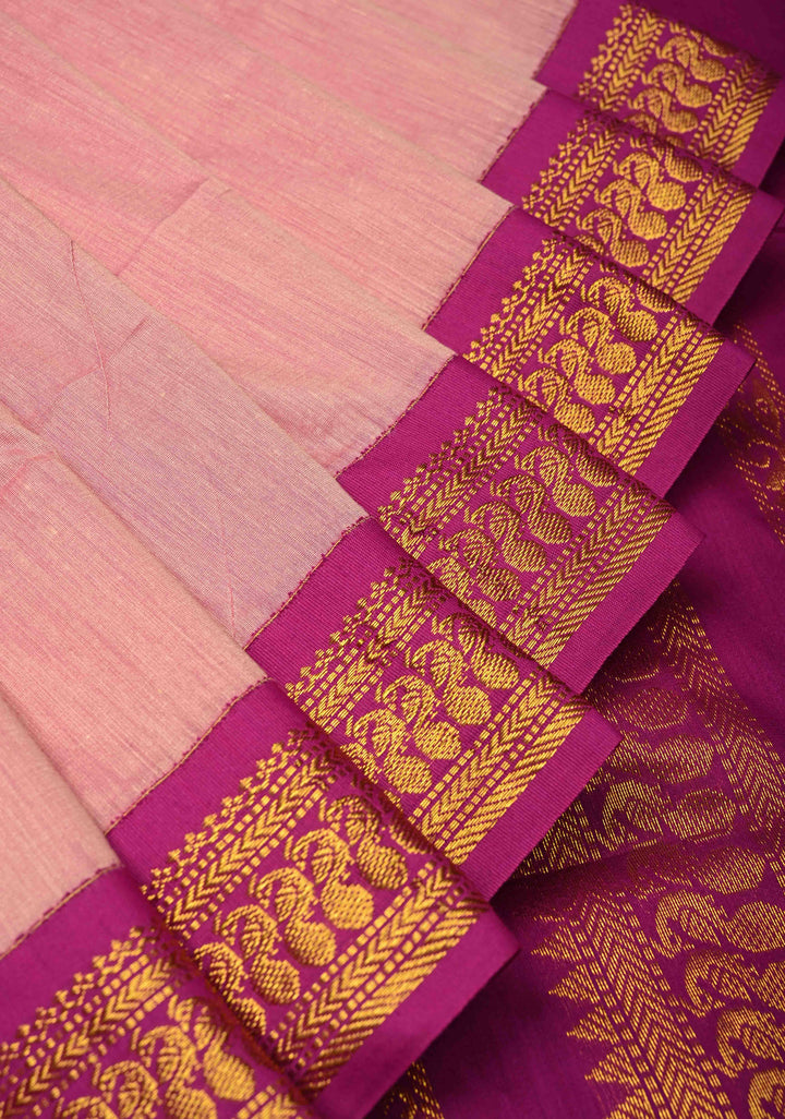 Onion Pink Venkatagiri Cotton Silk Saree with Contrast Zari Border