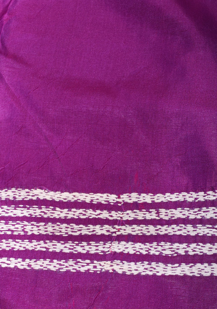 Purple Authentic Butterfly theme Hand kantha embroidery Art Silk Saree