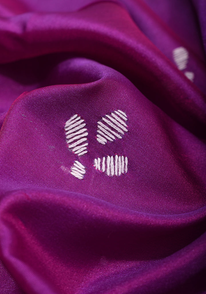 Purple Authentic Butterfly theme Hand kantha embroidery Art Silk Saree