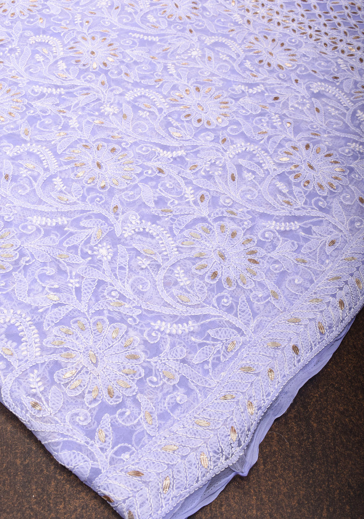 Elegant Lavender Authentic Hand-Embroidered Full Jaal Chikankari Georgette Saree with Gotta Work