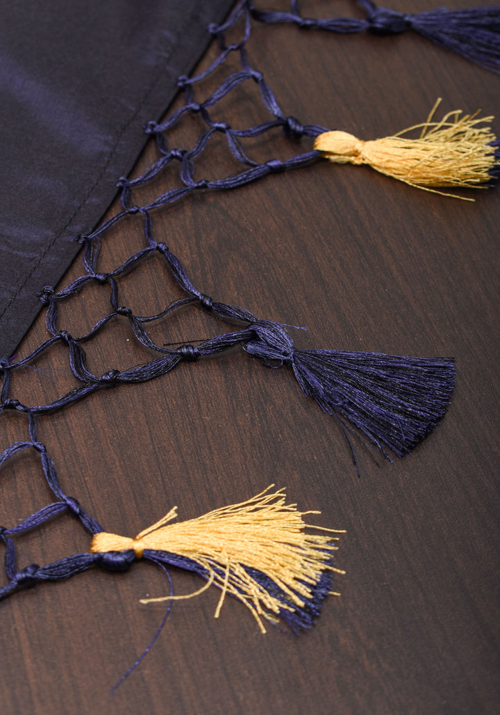 Banarasi Katan Silk Saree in Blue Black and Gold with Scalloped border | SILK MARK CERTIFIED