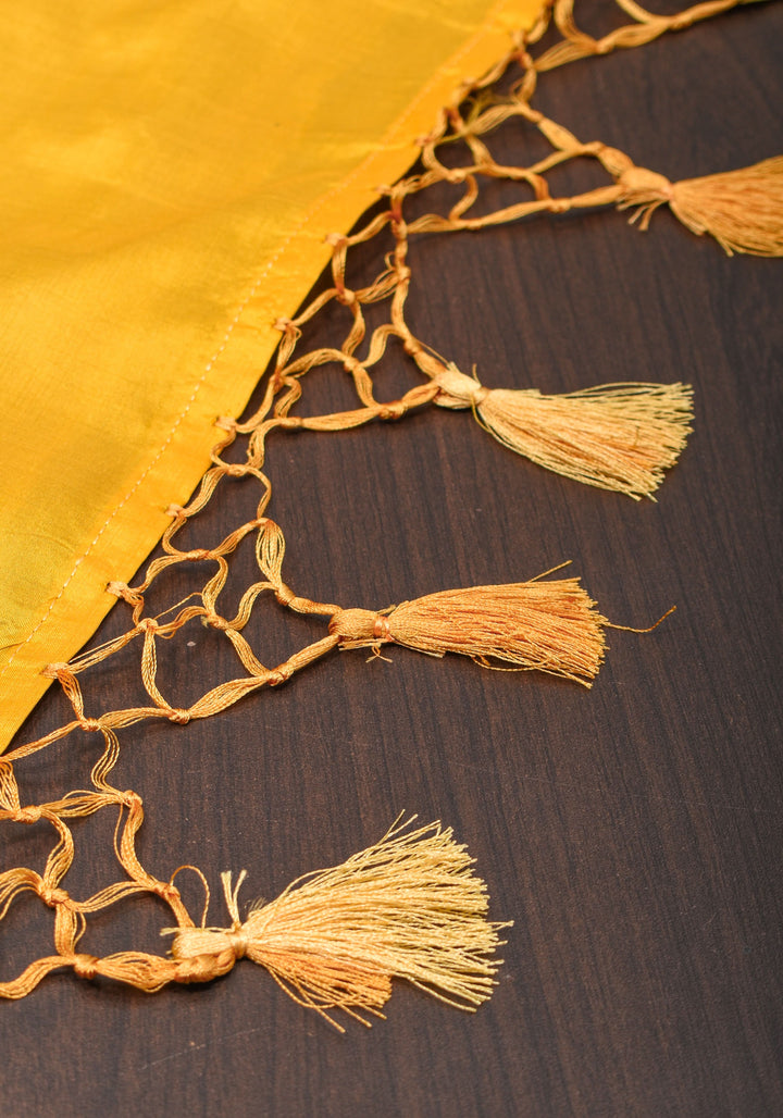 Banarasi Katan Silk Saree in Brown and Yellow with Chunri Buttis | SILK MARK CERTIFIED