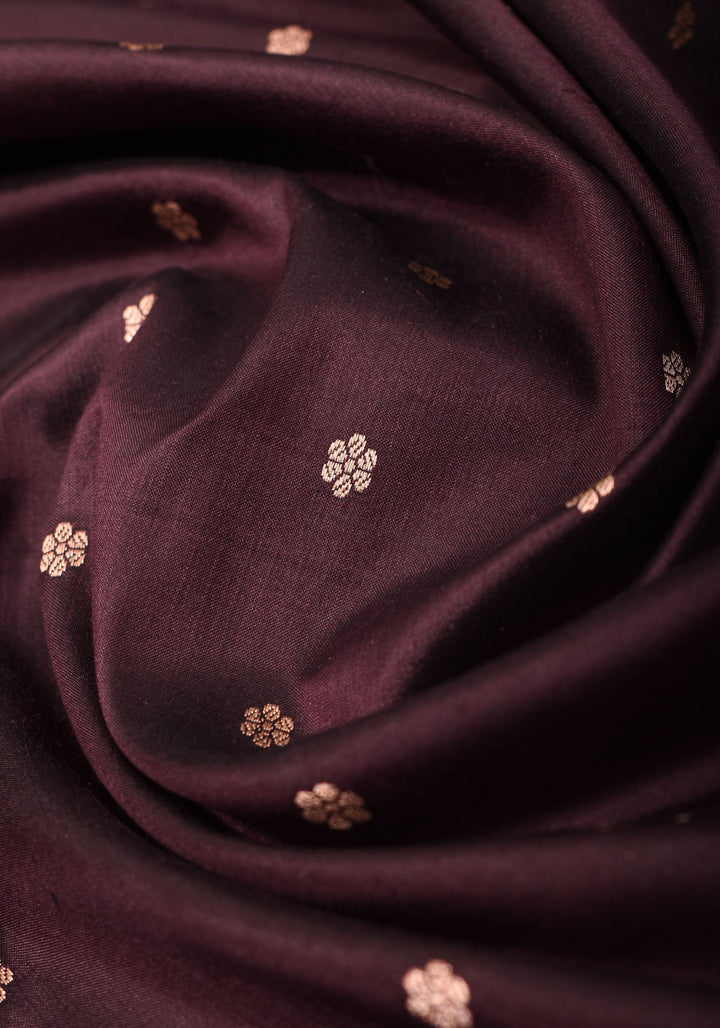 Banarasi Katan Silk Saree in Brown and Yellow with Chunri Buttis | SILK MARK CERTIFIED