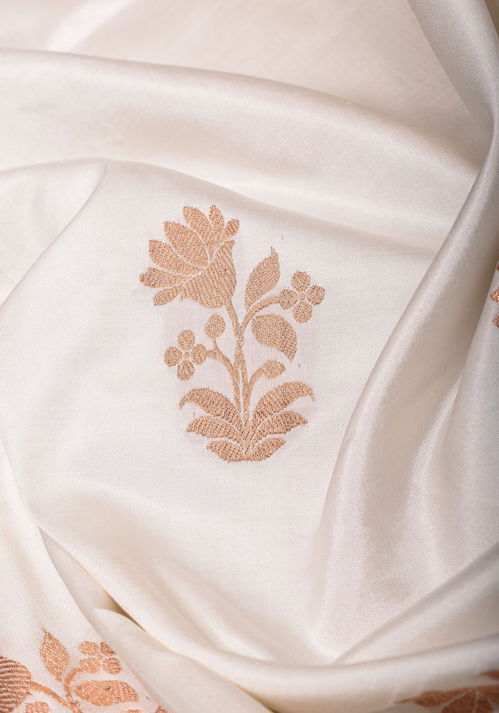 White Banarasi Katan Silk Saree with Zari Motifs | SILK MARK CERTIFIED