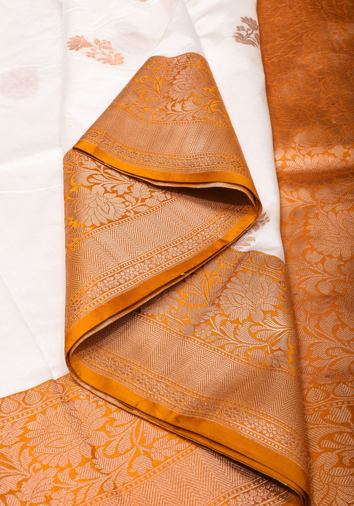 White Banarasi Katan Silk Saree with Zari Motifs | SILK MARK CERTIFIED