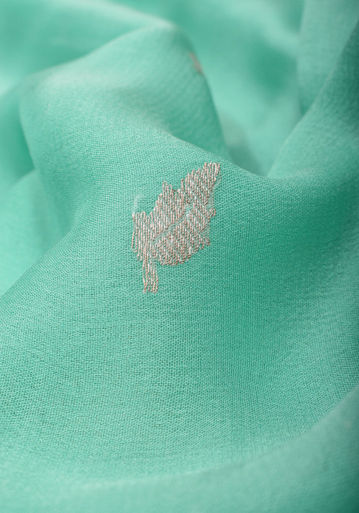 Pure Silk Chiffon Saree in Light Aqua with Silver Tone Zari Buttas & Border | SILK MARK CERTIFIED