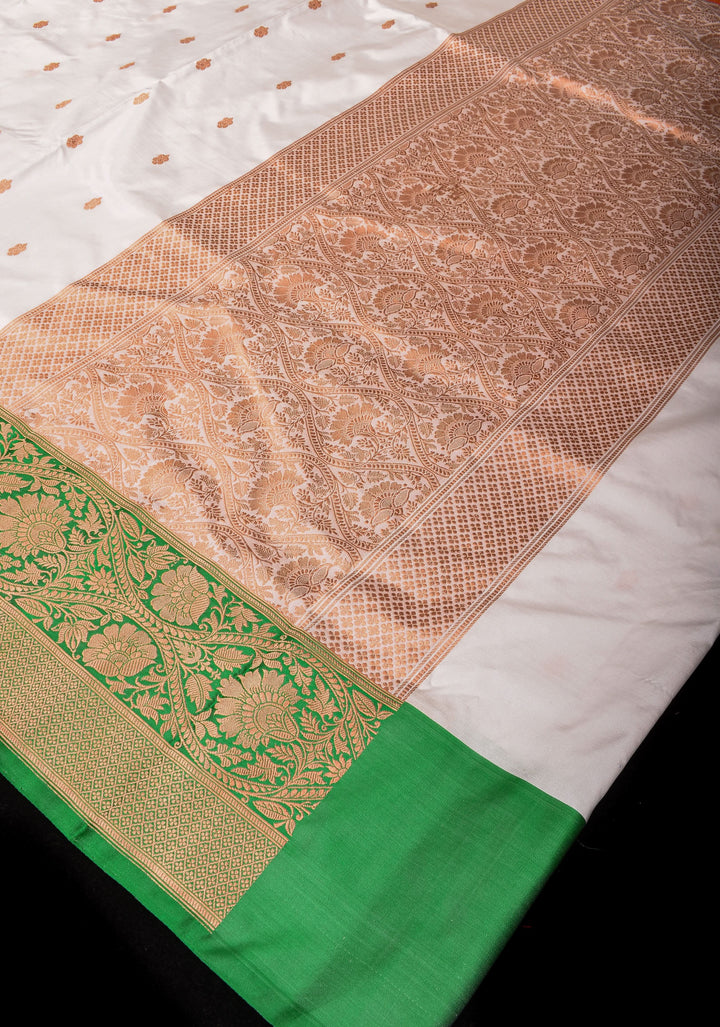 Tricolor Banarasi Pure Katan Silk saree with Blue Blouse piece | SILK MARK CERTIFIED